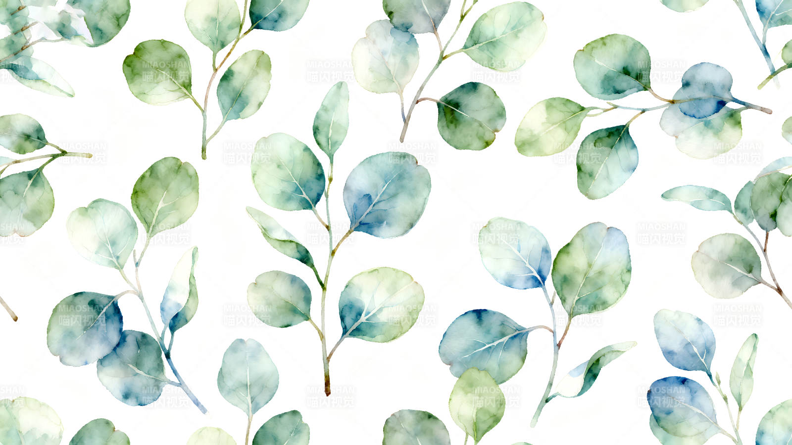水彩桉树叶图案清新优雅-图片