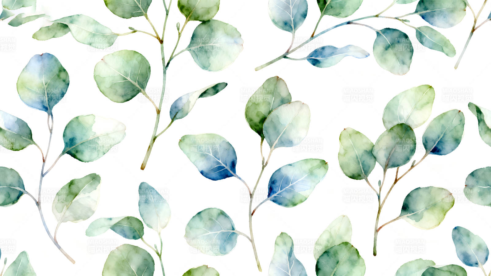 水彩桉树叶装饰图案-图片