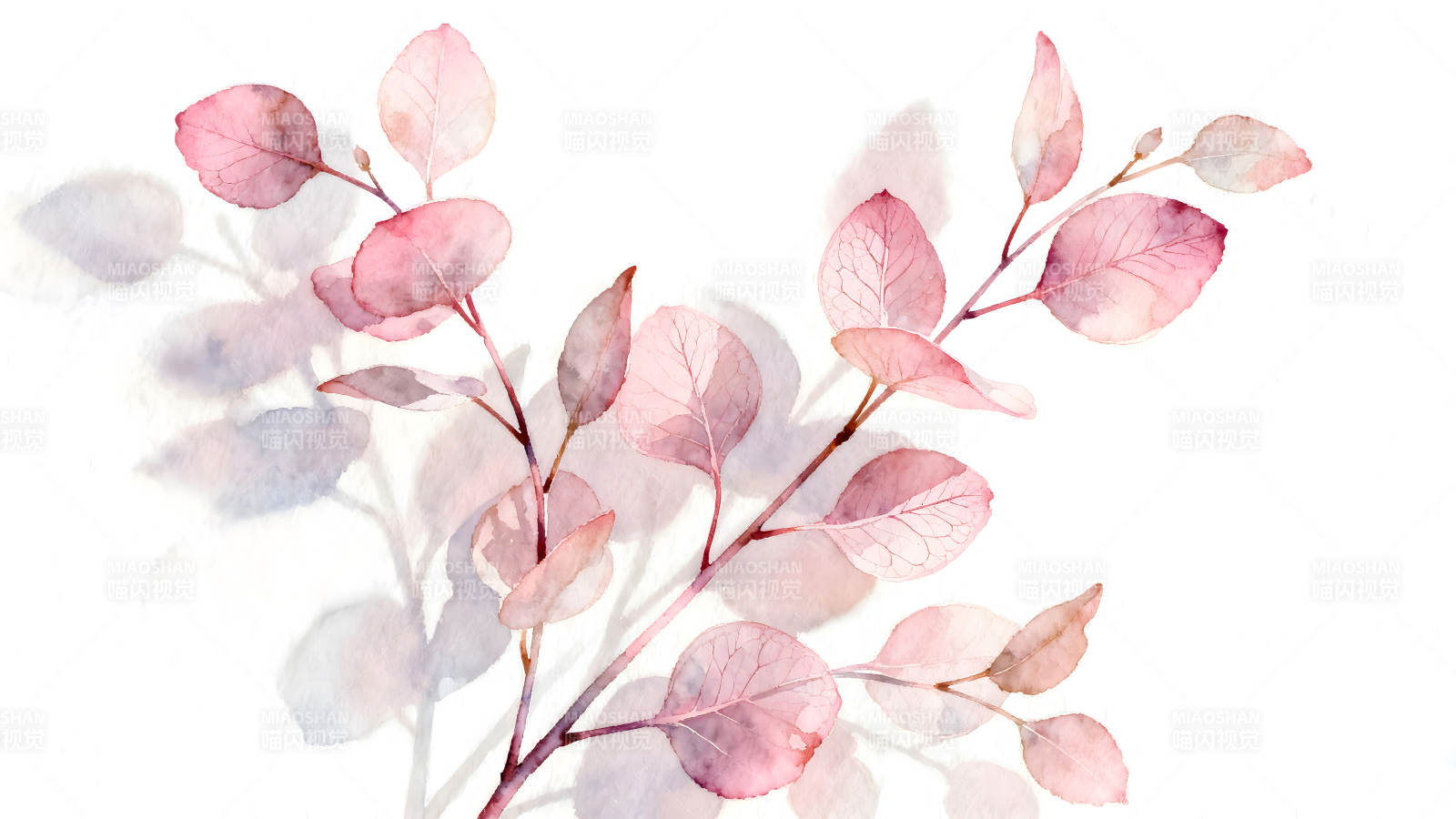 粉色叶子水彩画清新柔和-图片