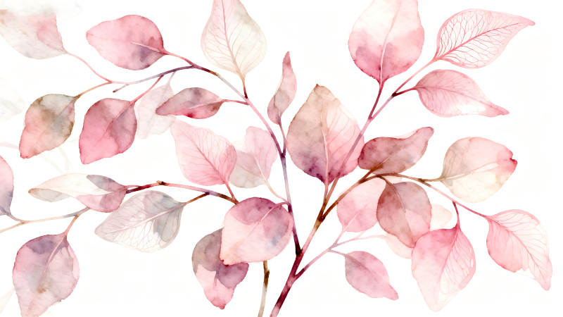 粉色叶子水彩画-图片