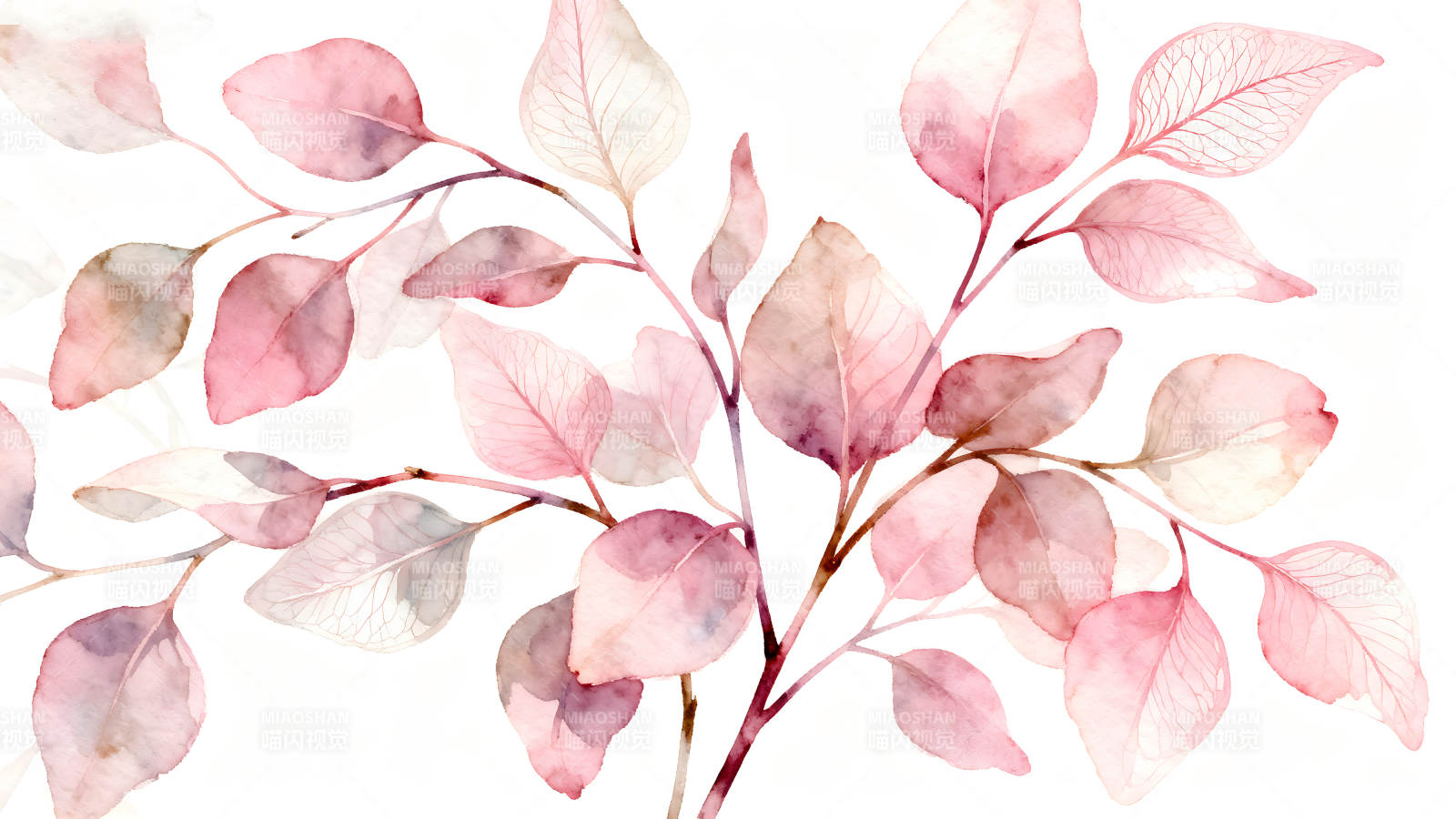 粉色叶子水彩画-图片