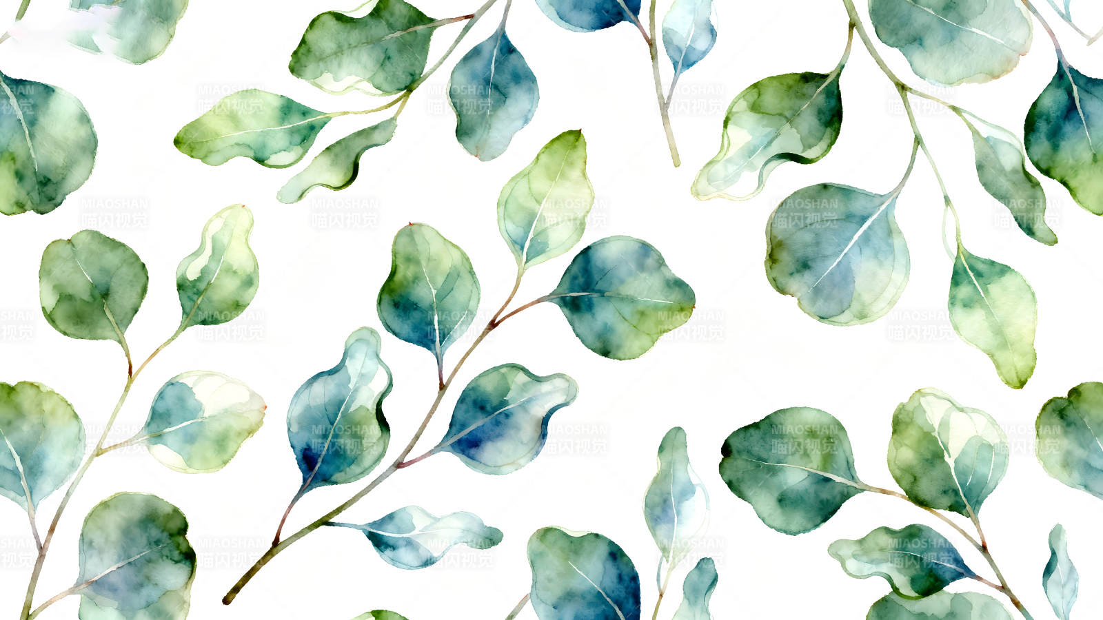 水彩叶子背景图案清新简约-图片