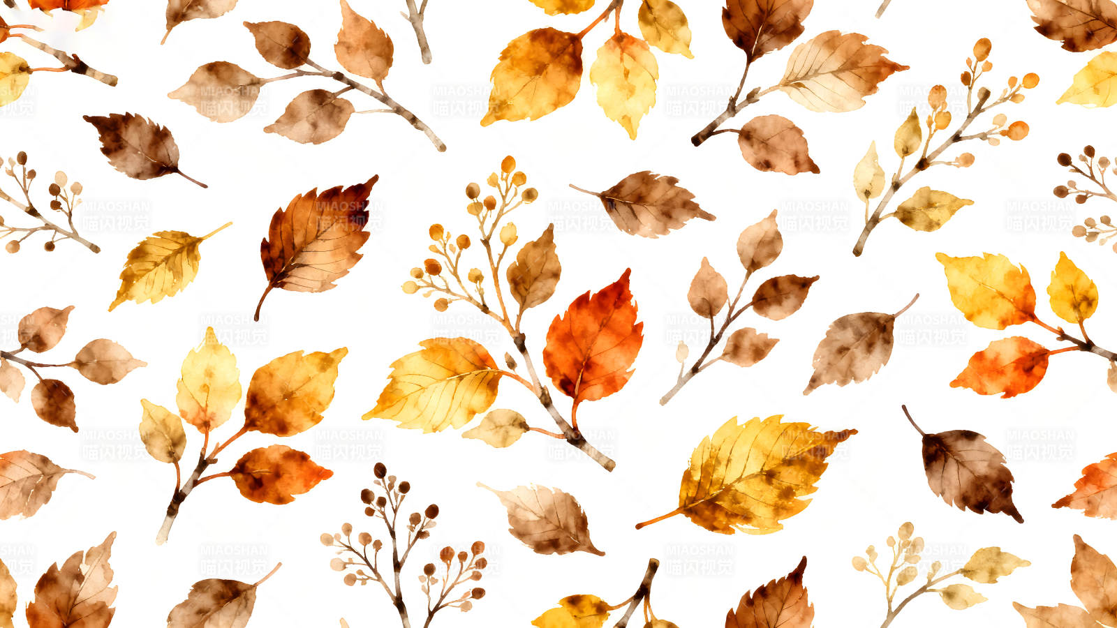 秋季落叶的精美水彩画图案-图片