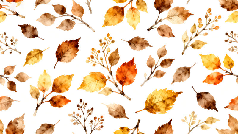 秋季落叶的精美水彩画图案-图片