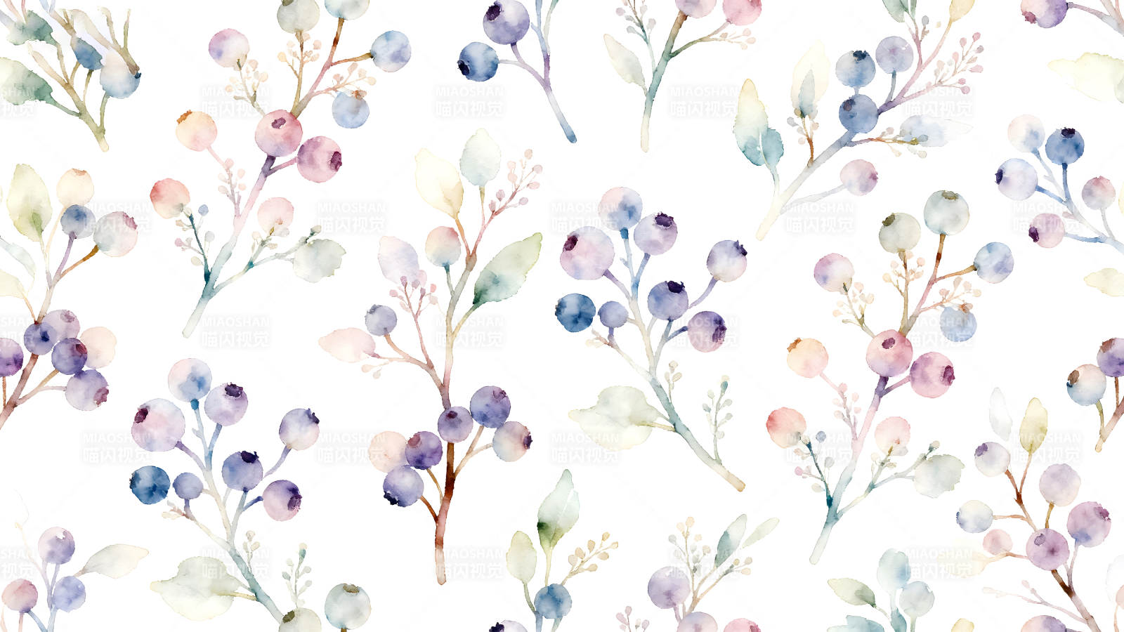 水彩风的浆果植物图案-图片