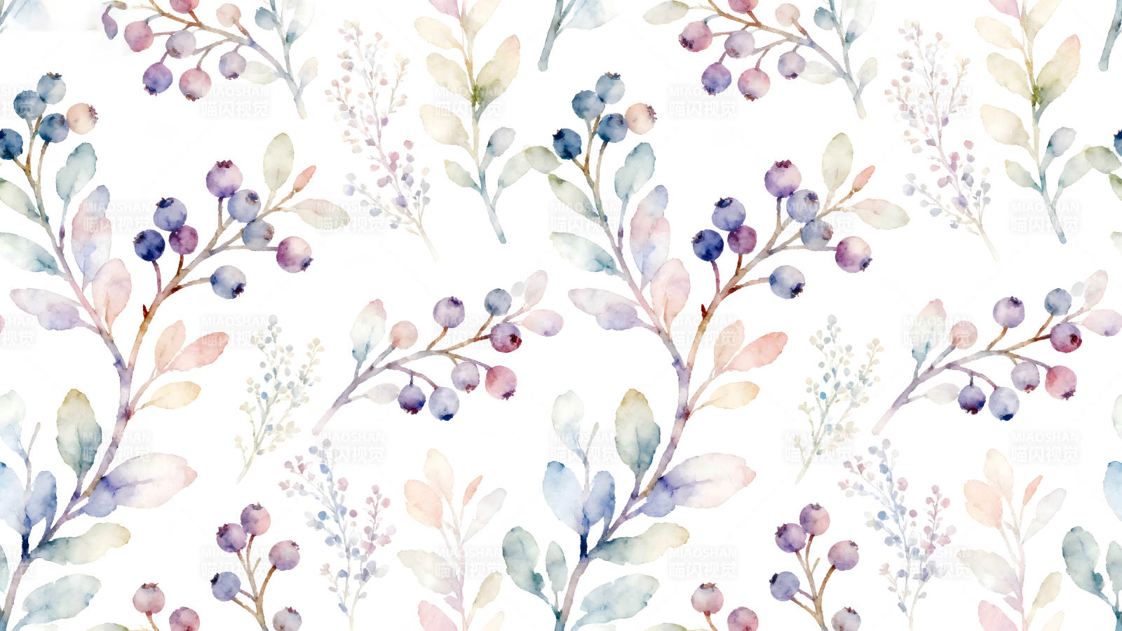 水彩风格的植物图案白色背景-图片