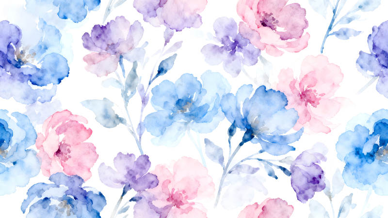 水彩花卉图案蓝色粉色紫色-图片