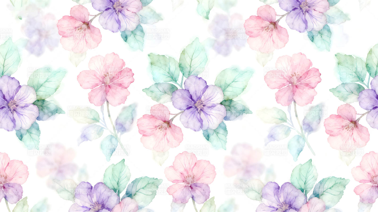 水彩花朵图案白色背景-图片