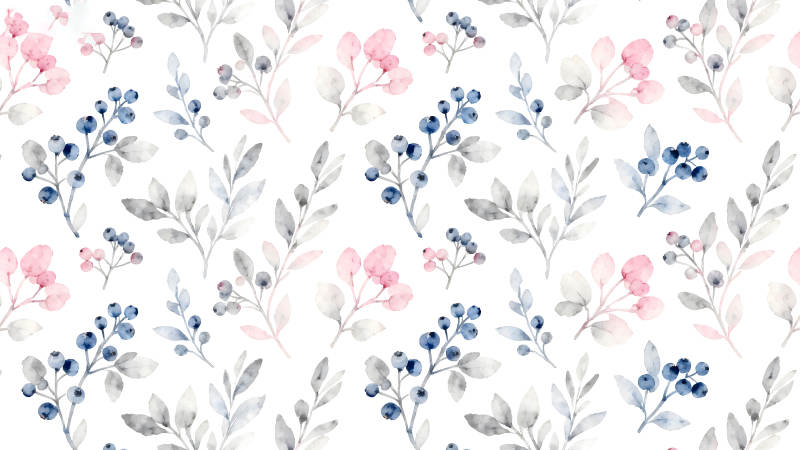 水彩叶子与蓝莓图案-图片