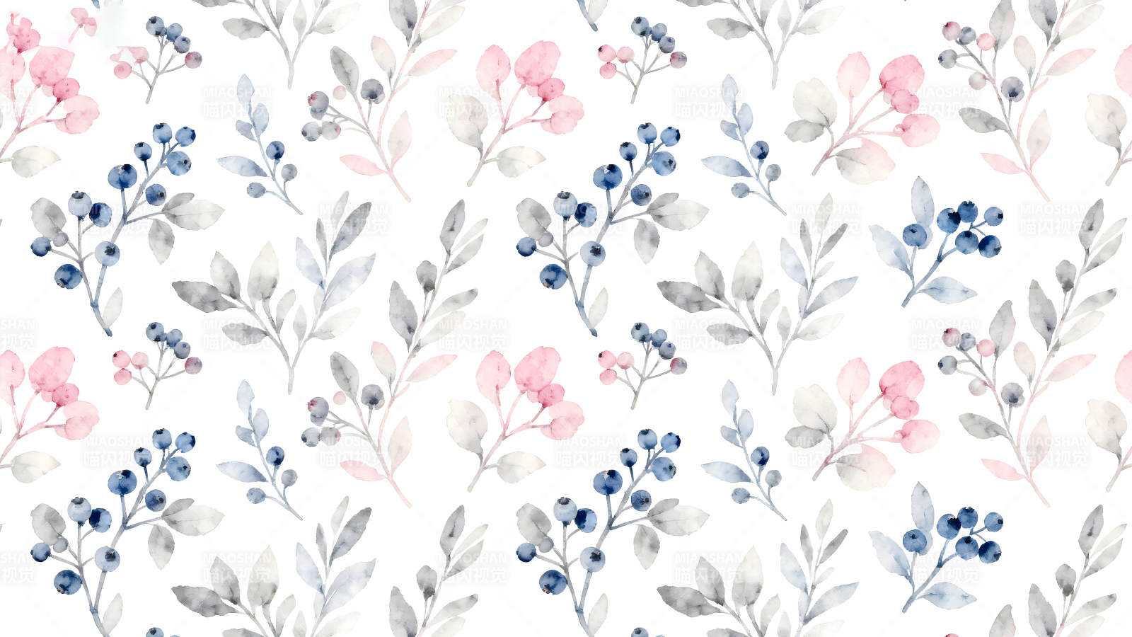 水彩叶子与蓝莓图案-图片