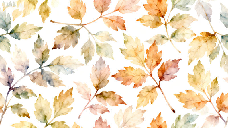 秋日落葉水彩畫(huà)-圖片