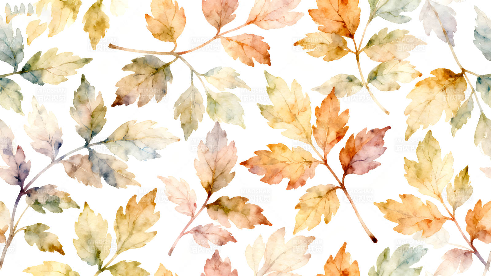 秋日落葉水彩畫-圖片