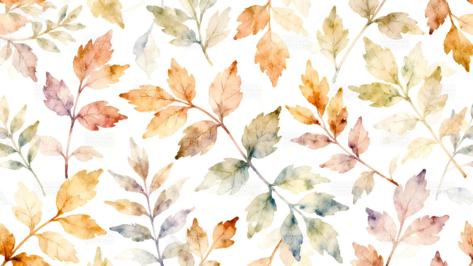 秋日水彩葉子背景裝飾-圖片