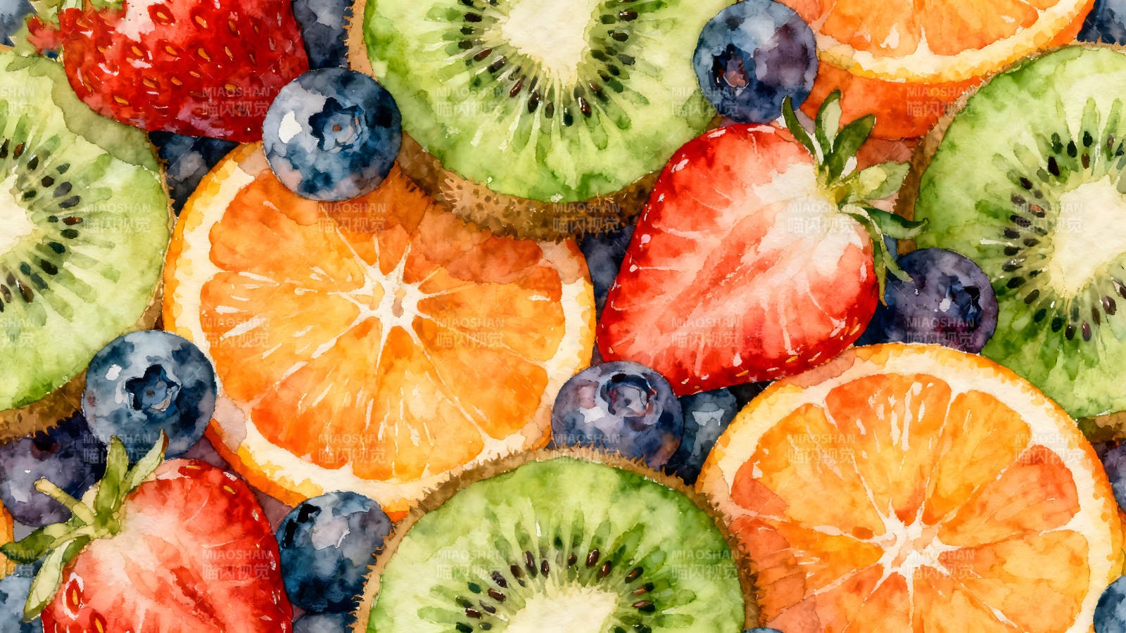 水果水彩画健康美味颜色鲜艳图片