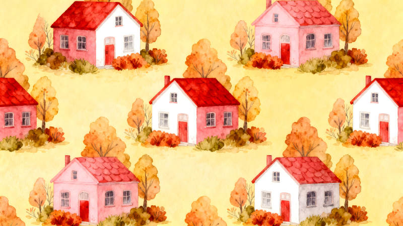 秋日房屋背景圖案-圖片