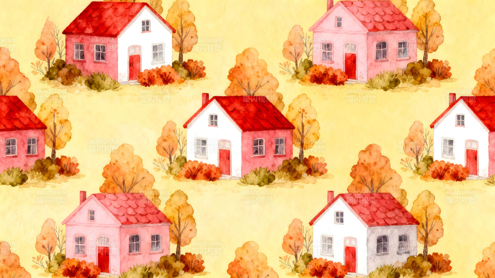 秋日房屋背景圖案-圖片
