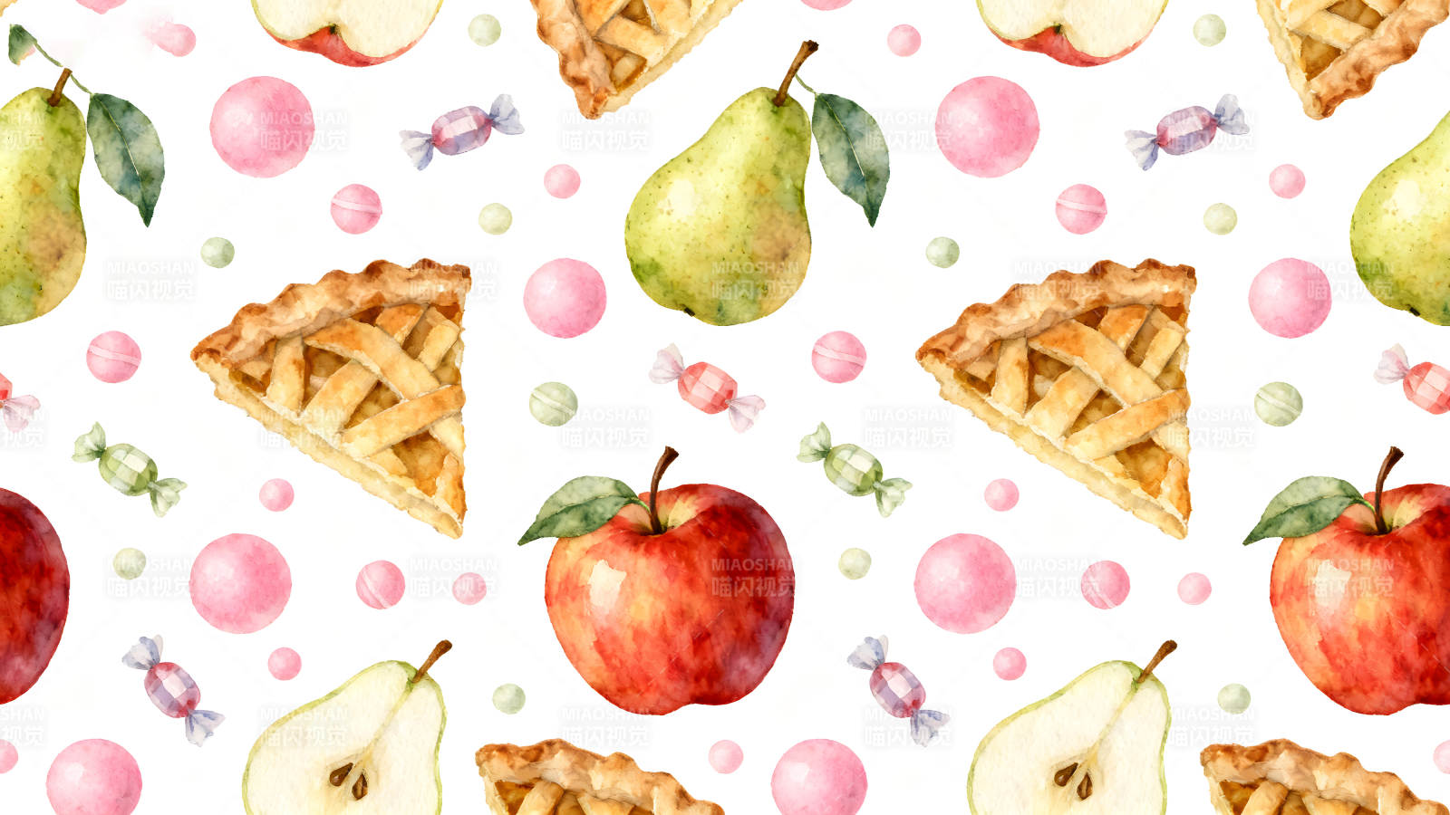 水彩风水果甜点图案-图片