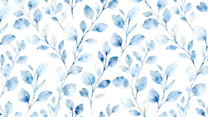 蓝色水彩叶子图案白色背景清新雅致-图片