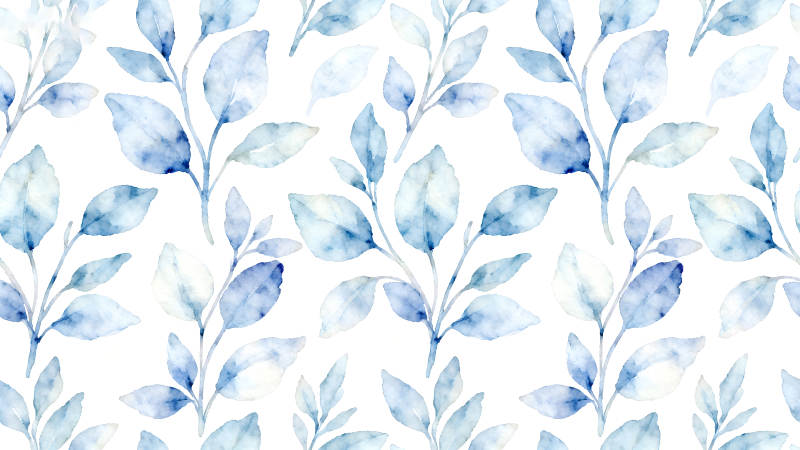 水彩蓝叶纹样设计清新自然-图片
