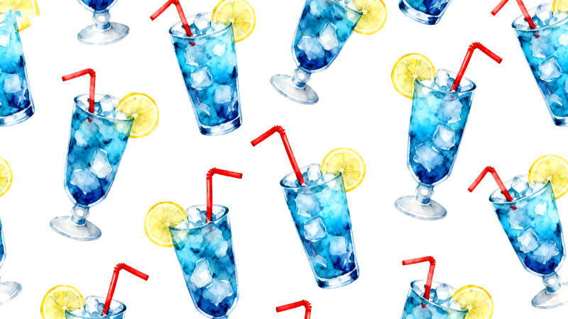 蓝色饮料柠檬冰块重复背景-图片