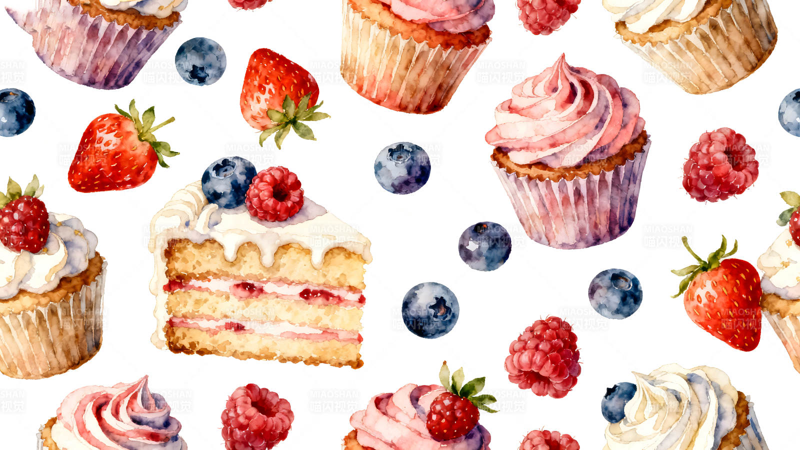 水彩甜点插画蛋糕水果装饰-图片