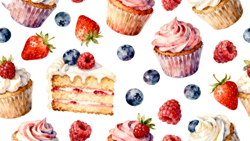 水彩甜点插画蛋糕水果装饰-图片