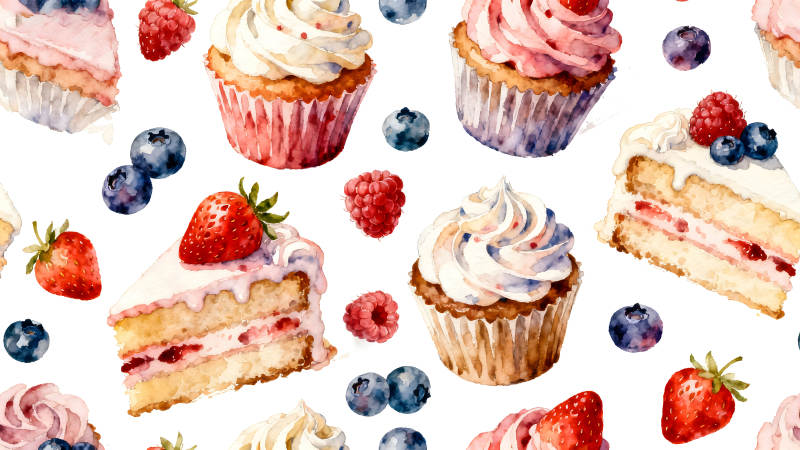 水彩甜品图案蛋糕浆果美味-图片