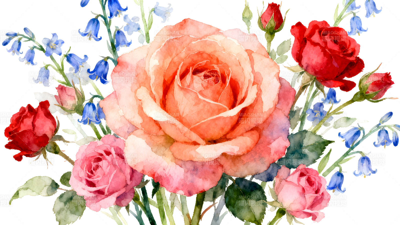 水彩玫瑰花束唯美清新图片