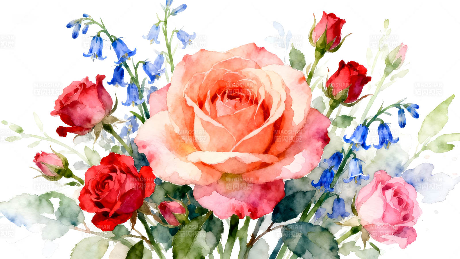 水彩花卉繪畫色彩絢麗生動形象-圖片