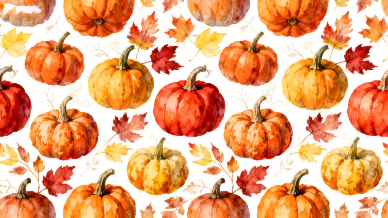 秋日南瓜和落葉的溫馨圖案-圖片