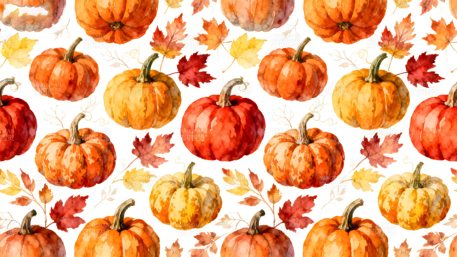 秋日南瓜和落葉的溫馨圖案-圖片