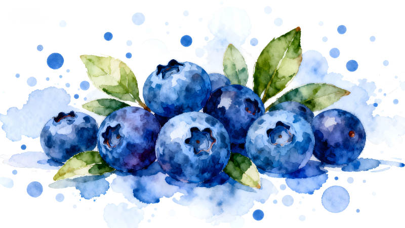 水彩风格蓝莓图清新风格-图片