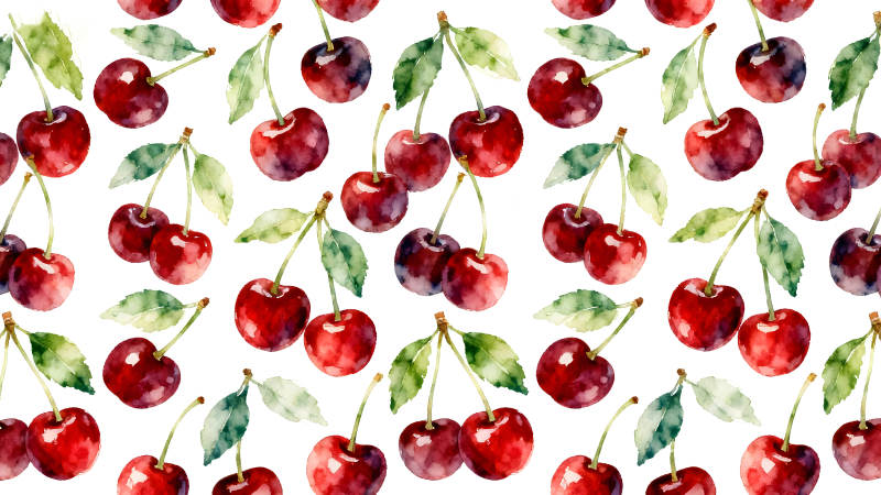 水彩樱桃图案白底背景-图片
