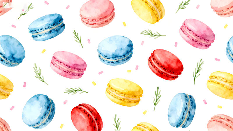 水彩馬卡龍與裝飾圖案-圖片