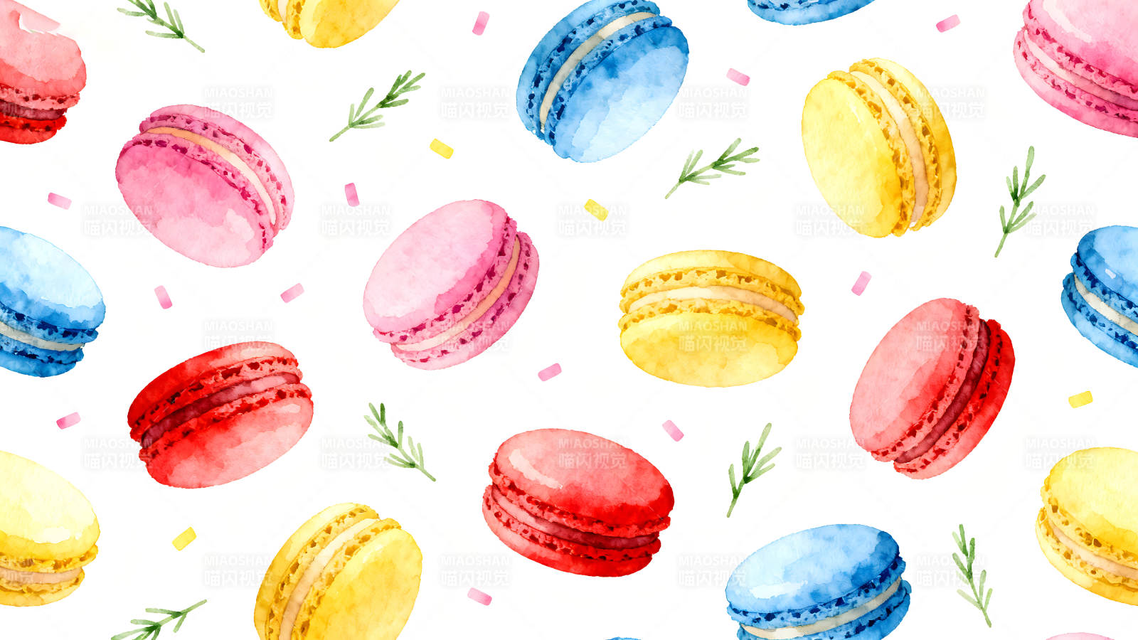 水彩馬卡龍圖案設(shè)計(jì)甜點(diǎn)美食風(fēng)-圖片