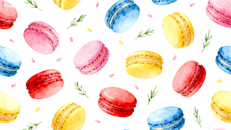水彩馬卡龍圖案設計甜點美食風-圖片