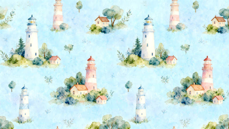 水彩燈塔風(fēng)景圖案裝飾-圖片