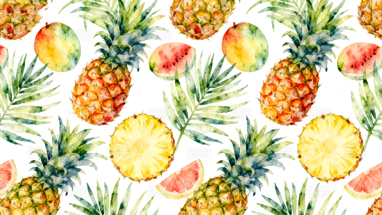 水彩热带水果图案设计-图片
