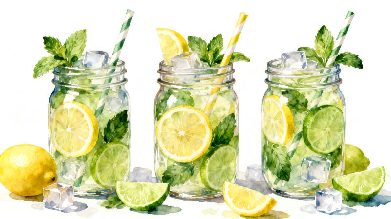 水彩柠檬薄荷饮品清新诱人-图片