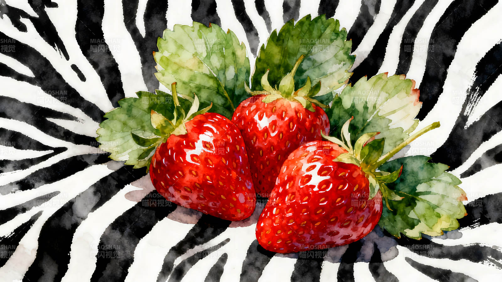 草莓与斑马纹理艺术-图片
