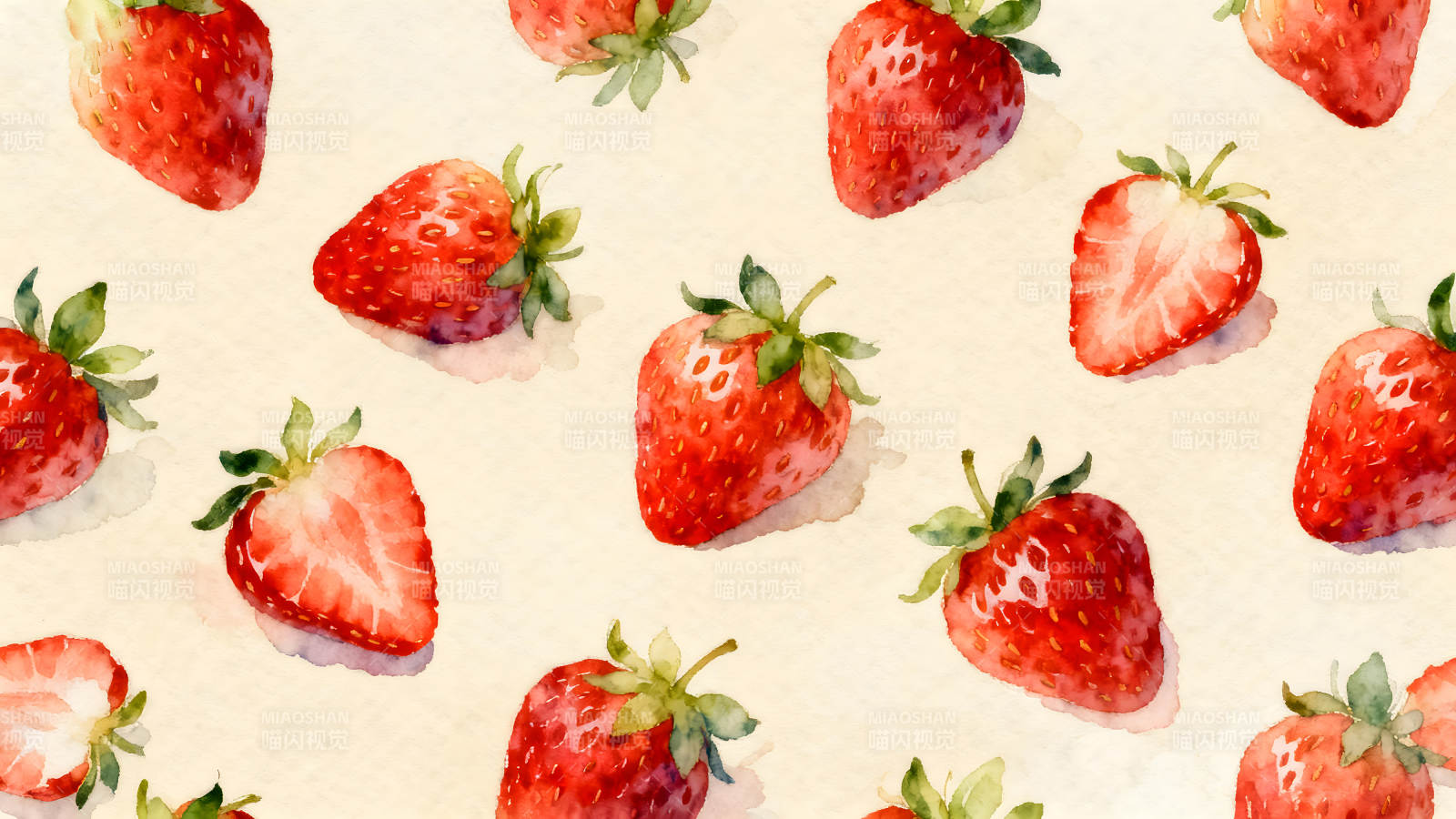 水彩草莓图案鲜艳诱人-图片