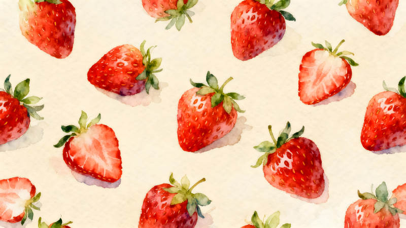 水彩草莓图案鲜艳诱人-图片