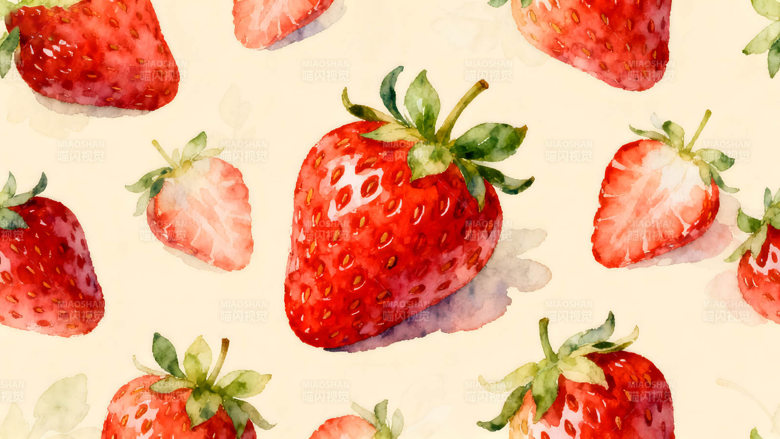 水彩草莓的平铺图案-图片