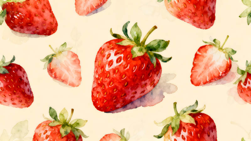 水彩草莓的平铺图案-图片