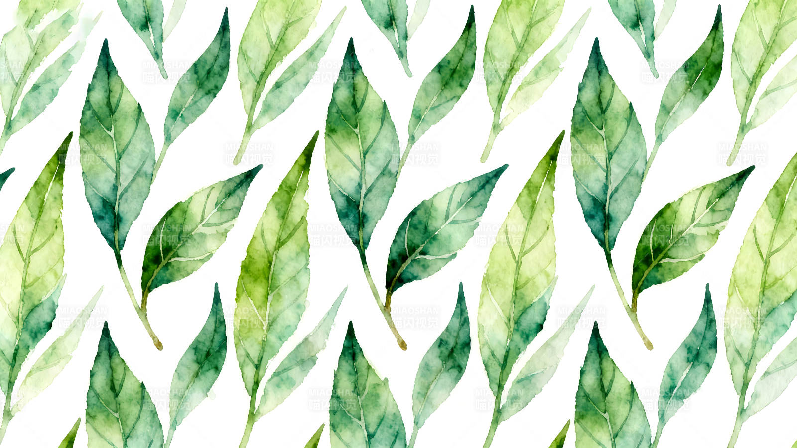 水彩绿叶纹理背景图案-图片