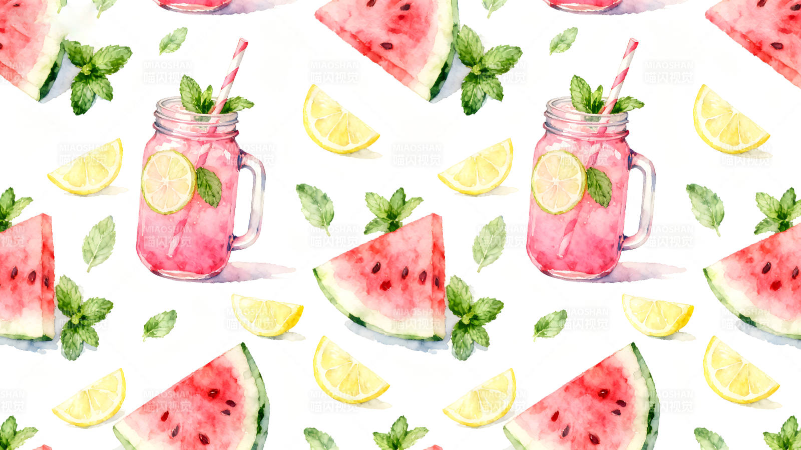 夏日清凉水彩主题素材-图片