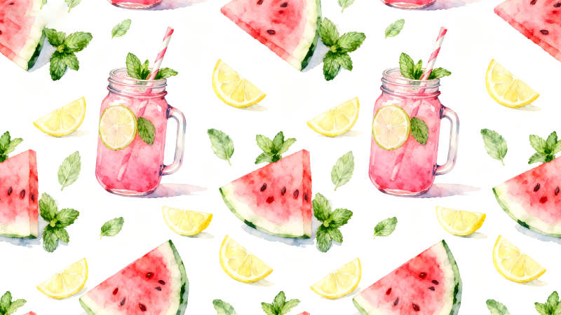 夏日清凉水彩主题素材-图片