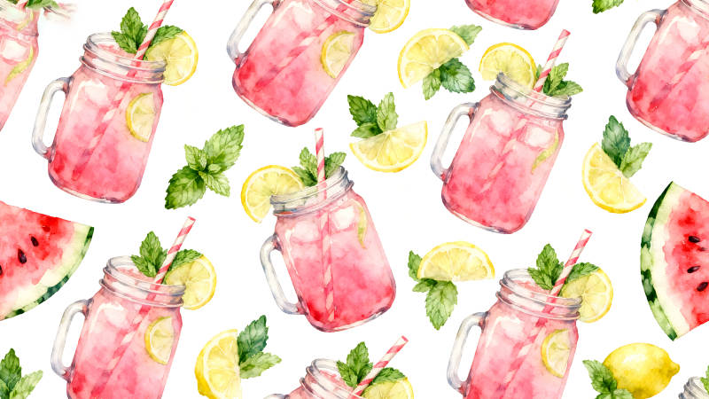 夏日粉色饮料与水果图案-图片