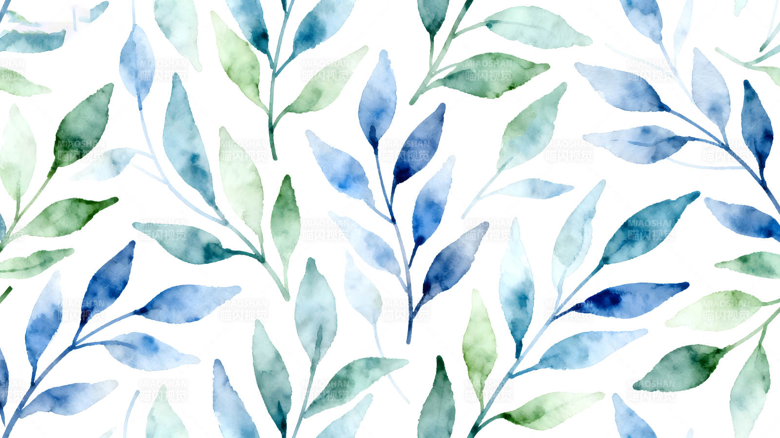 水彩葉子圖案清新唯美-圖片