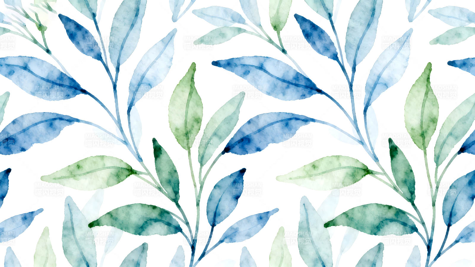 水彩葉子圖案清新背景-圖片